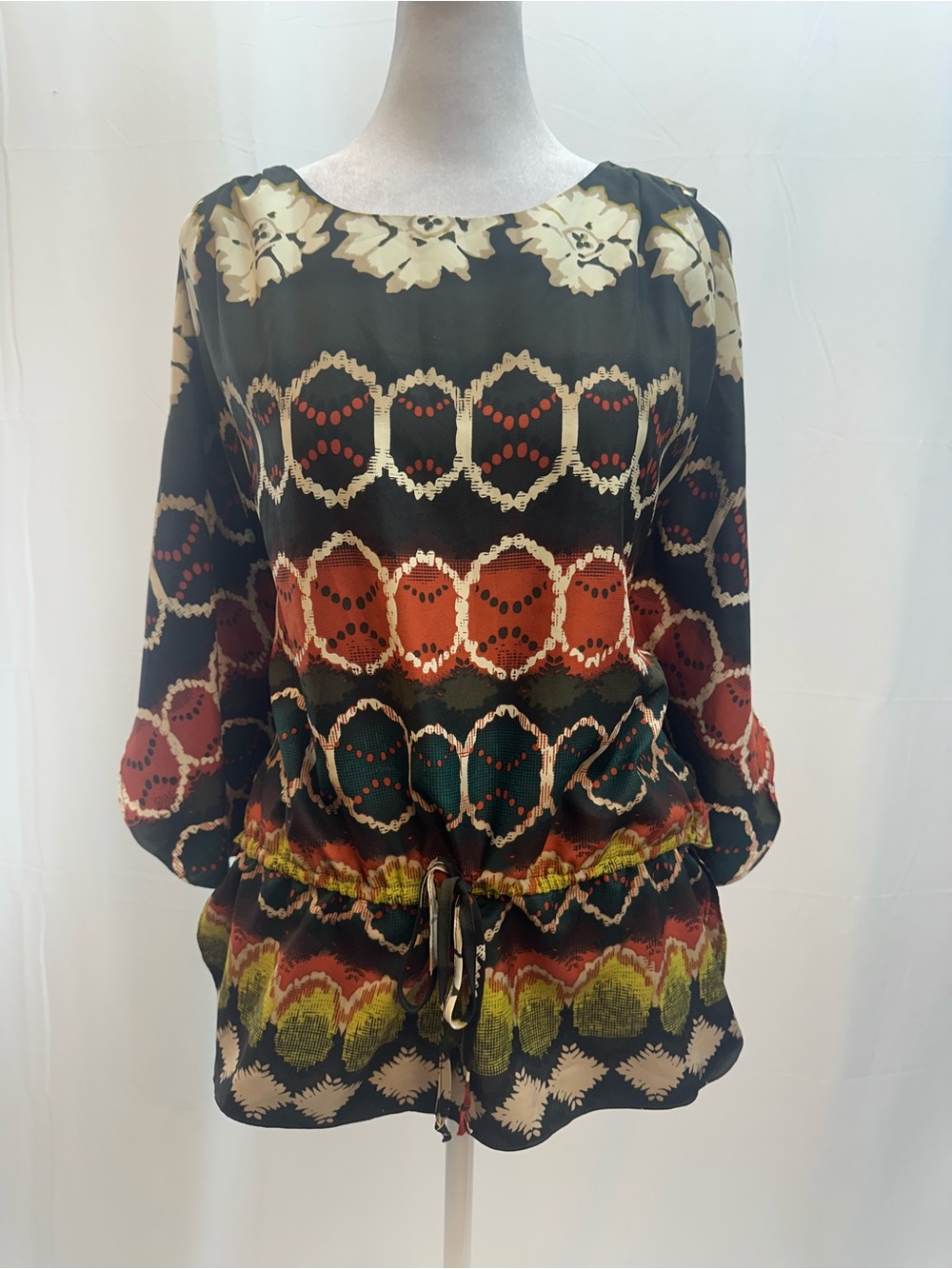ECI Black Multi Floral & Geometric Drawstring Tunic S